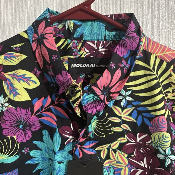 NEW Molokai Surf Short Sleeve Button Up Shirt Colorful Hawaiian Party Men’s M - Picture 8 of 9